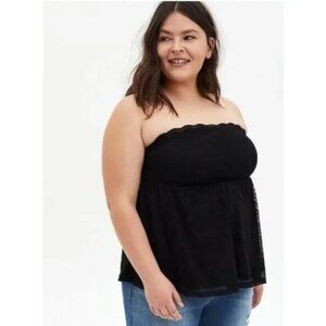 Torrid Super Soft Knits Plus Size Black Strapless Flowy Shirt Top